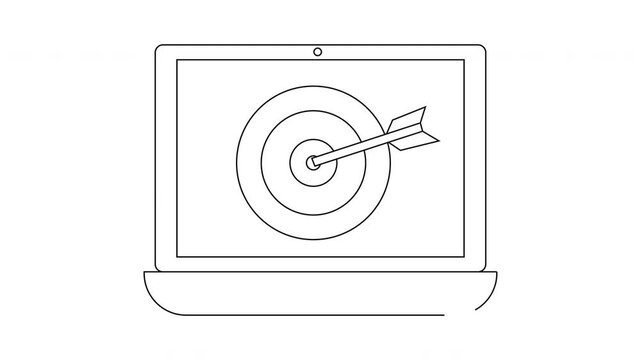 Line drawing of laptop showing target with arrow in center