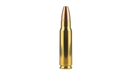Gold rifle bullet isolated PNG, ammunition for hunting and target practice on transparent background, cartridge for firearm and shooting sport