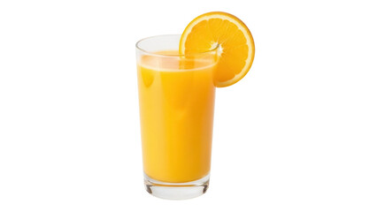 Refreshing orange juice in glass with orange slice isolated PNG, healthy drink for breakfast and vitamin C boost on transparent background