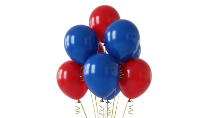 Festive bunch of red and blue balloons PNG isolated on transparent background, party decoration for celebrations and special occasions