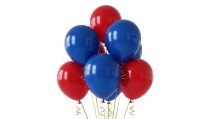 Festive bunch of red and blue balloons PNG isolated on transparent background, party decoration for celebrations and special occasions