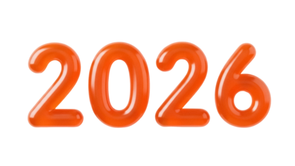 Isolated colorful shiny 2026 date, year representing a future, year, glossy and cool