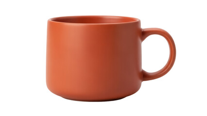 Terracotta mug isolated PNG on transparent background, minimalist ceramic coffee cup for hot beverages and kitchenware design