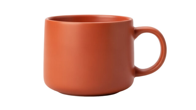 Terracotta mug isolated PNG on transparent background, minimalist ceramic coffee cup for hot beverages and kitchenware design