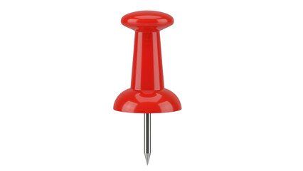 Bright red push pin with a metallic tip standing upright isolated on a transparent background office supply