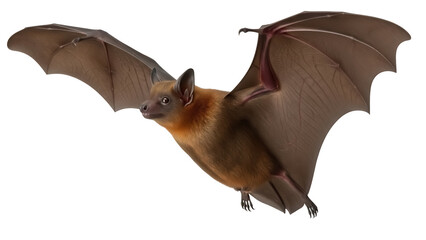 Brown flying fox PNG isolated on transparent background, fruit bat with spread wings, nocturnal mammal, wildlife animal