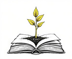 un libro con una planta saliendo en su interior
