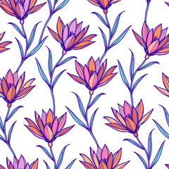 Floral Artistic Seamless Pattern. Spring Colorful Flowers Print Template for Textile, Fabric, Invitations, Greeting Cards. Vector Illustration