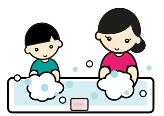 手を洗うお母さんと子供