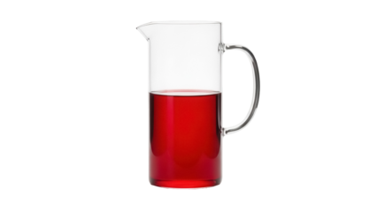 Glass pitcher with red liquid isolated PNG, refreshing drink in clear jug on transparent background for beverage concepts