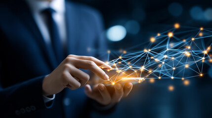 Digital connections visualization for professional networking, high-end lead generation platform, modern corporate partnership concept, virtual communication network interface, with copy space