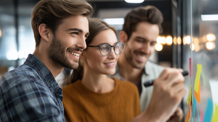 Creative managers crew working with new startup project, team brainstorming in office, collaborative business development, entrepreneurial planning session, with copy space