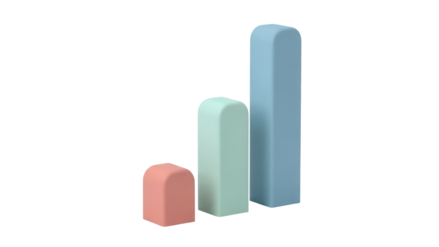 Pastel colored bar graph isolated PNG on transparent background, 3D rendering chart for business and financial data visualization - Powered by Adobe