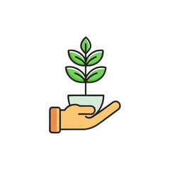 Icon growing tree in hand on white background, flat design. Environmental protection, eco sign for your website