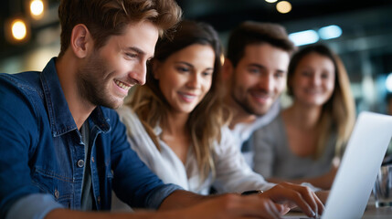 Group of young business people and designers working on new project, startup concept collaboration, creative team development, entrepreneurial workspace scene, with copy space