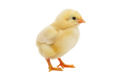 Adorable yellow chick PNG isolated on transparent background, cute baby chicken for Easter and spring designs, domestic fowl