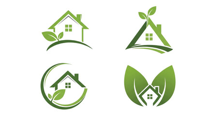 Obraz premium Eco Friendly Green House Logos for Sustainable Real Estate and Green Living Marketing
