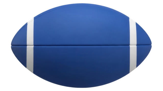 Blue American football isolated PNG, sports equipment for team games and training on transparent background, oval ball with white stripes - Powered by Adobe