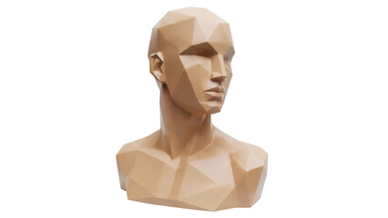 Geometric human bust isolated PNG, polygonal mannequin head and torso on transparent background, 3D rendering for art reference and design