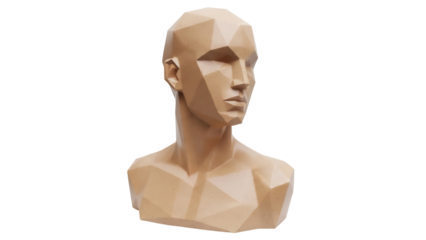 Geometric human bust isolated PNG, polygonal mannequin head and torso on transparent background, 3D rendering for art reference and design