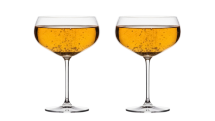 Isolated Pair of Champagne Coupe Glasses Filled with Bubbly Beverage Ready for Celebrations