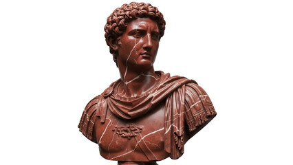 Red marble bust of Roman emperor isolated PNG on transparent background, ancient sculpture art for...