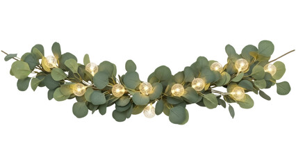 Isolated decorative eucalyptus garland with lights, festive holiday decoration, table centerpiece © Andrei