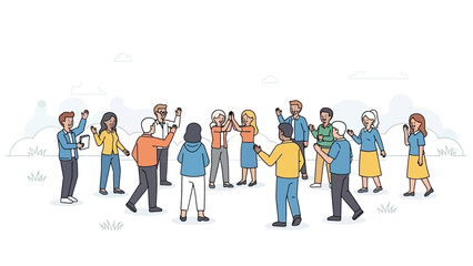 Diverse Group of People Celebrating Outdoors in a Vector Illustration