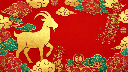 Obraz premium Golden Goat Chinese New Year Festive Background