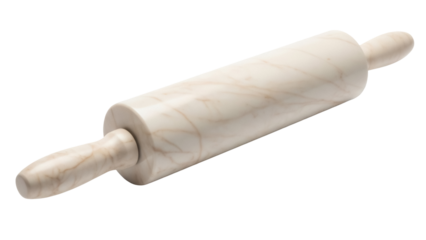 Marble rolling pin isolated on transparent background PNG, kitchen utensil for baking and cooking, dough roller for pastry and pizza