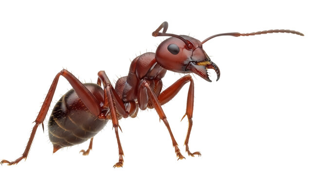 Red fire ant isolated PNG on transparent background, close-up of insect with detailed anatomy for educational and scientific use