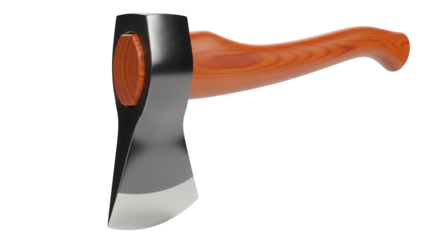 Axe with wooden handle isolated PNG on transparent background, sharp metal blade tool for chopping wood and outdoor activities