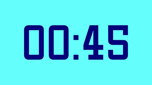50 second countdown timer with bold digital number on bright cyan background. Perfect for motion graphics, presentations