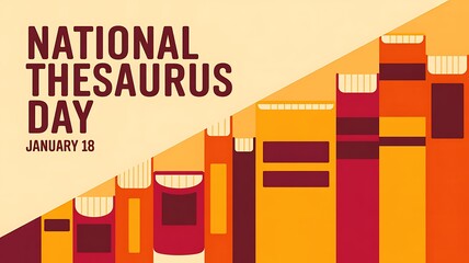 National Thesaurus Day Illustration on January 18 Featuring Stylized Books in Warm Tones