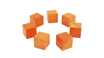 Eight orange cubes arranged in a circular pattern with one cube in the center isolated on a transparent background