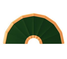 3d chinese folding hand fan green gold render isolated transparent lunar new year festival decoration