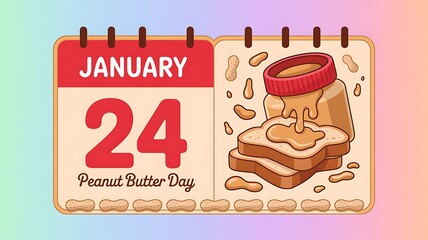 National Peanut Butter Day Calendar Illustration with Peanut Butter Jar Bread and Peanuts for January 24