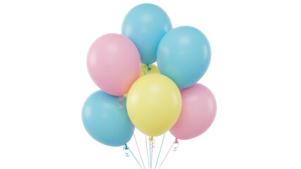 Pastel balloons PNG isolated on transparent background, bunch of light blue pink and yellow balloons for birthday party and celebration decor © Johnson