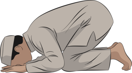 Man in traditional Islamic prayer position on the ground