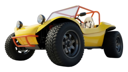 Yellow dune buggy PNG isolated on transparent background, off-road vehicle for recreation and adventure