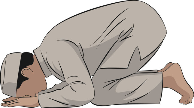 Man in traditional Islamic prayer position on the ground