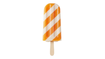 Orange and white striped popsicle isolated PNG on transparent background, summer treat for kids and adults, refreshing dessert