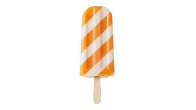 Orange and white striped popsicle isolated PNG on transparent background, summer treat for kids and adults, refreshing dessert