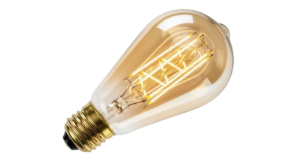 Vintage Edison bulb PNG isolated on transparent background, antique style lightbulb with glowing filament for retro design projects