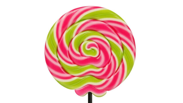 Swirly lollipop PNG isolated on transparent background, colorful candy with pink and green stripes for sweet treats and confectionery designs - Powered by Adobe