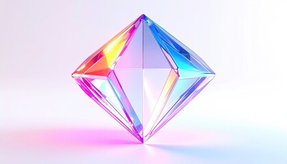 Crystal-clear geometric shape with vibrant color gradient, softly lit