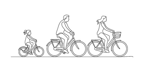 Obraz premium A family enjoying a bike ride together on a sunny day Vector, illustration