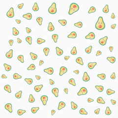 Cute Kawaii Avocado Seamless Pattern on White Background Vector Illustration