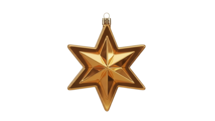 Golden star Christmas ornament isolated PNG, festive holiday decoration for seasonal design and graphic elements on transparent background