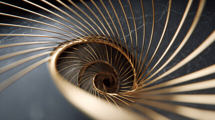 3D render of a golden spiral wave forming circular abstract motion with luminous golden lines, evoking luxury, elegance, and dynamic flow in a sophisticated modern design.